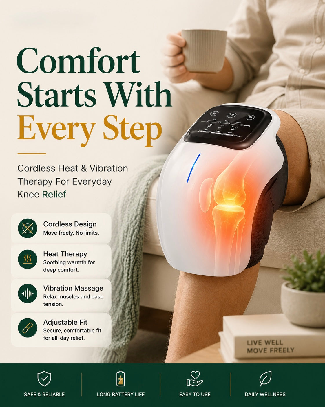 TrueTrend™ Cordless Knee Massager with Soothing Heat & Vibration Therapy