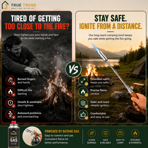 TrueTrend™ Extendable Outdoor Fire Starter Torch – Portable Butane Gas Lighter for Camping & BBQ