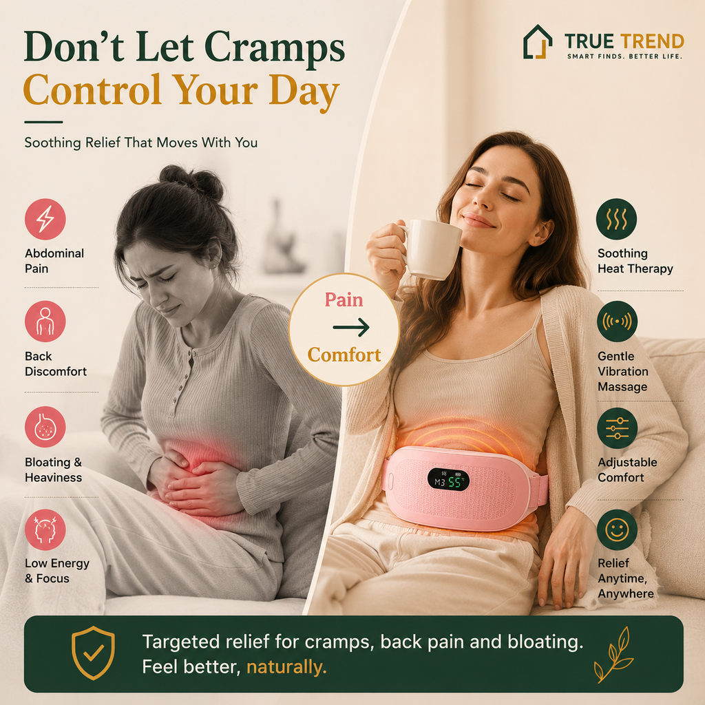 TrueTrend™ Cordless Menstrual Heating & Massage Belt – Portable Relief for Cramps & Back Pain 🌸✨