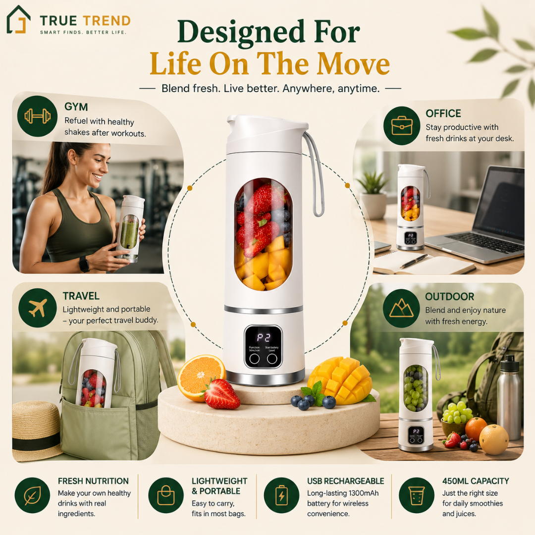 TrueTrend™ Portable Rechargeable Blender – 450ml Personal Smoothie Maker for Home, Office & Travel 🥤✨