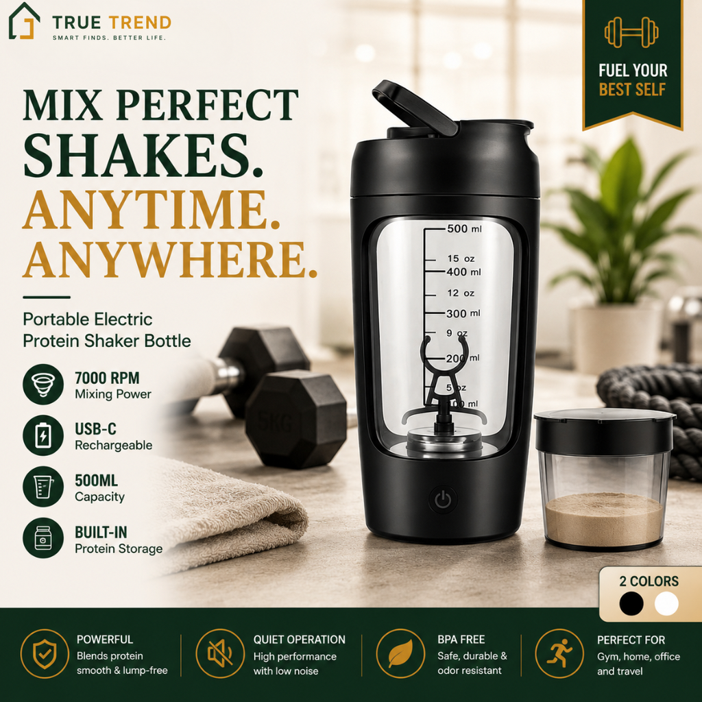 TrueTrend™ Portable Electric Protein Shaker Bottle – 500ml USB-C Rechargeable Vortex Mixer 🌪️💪