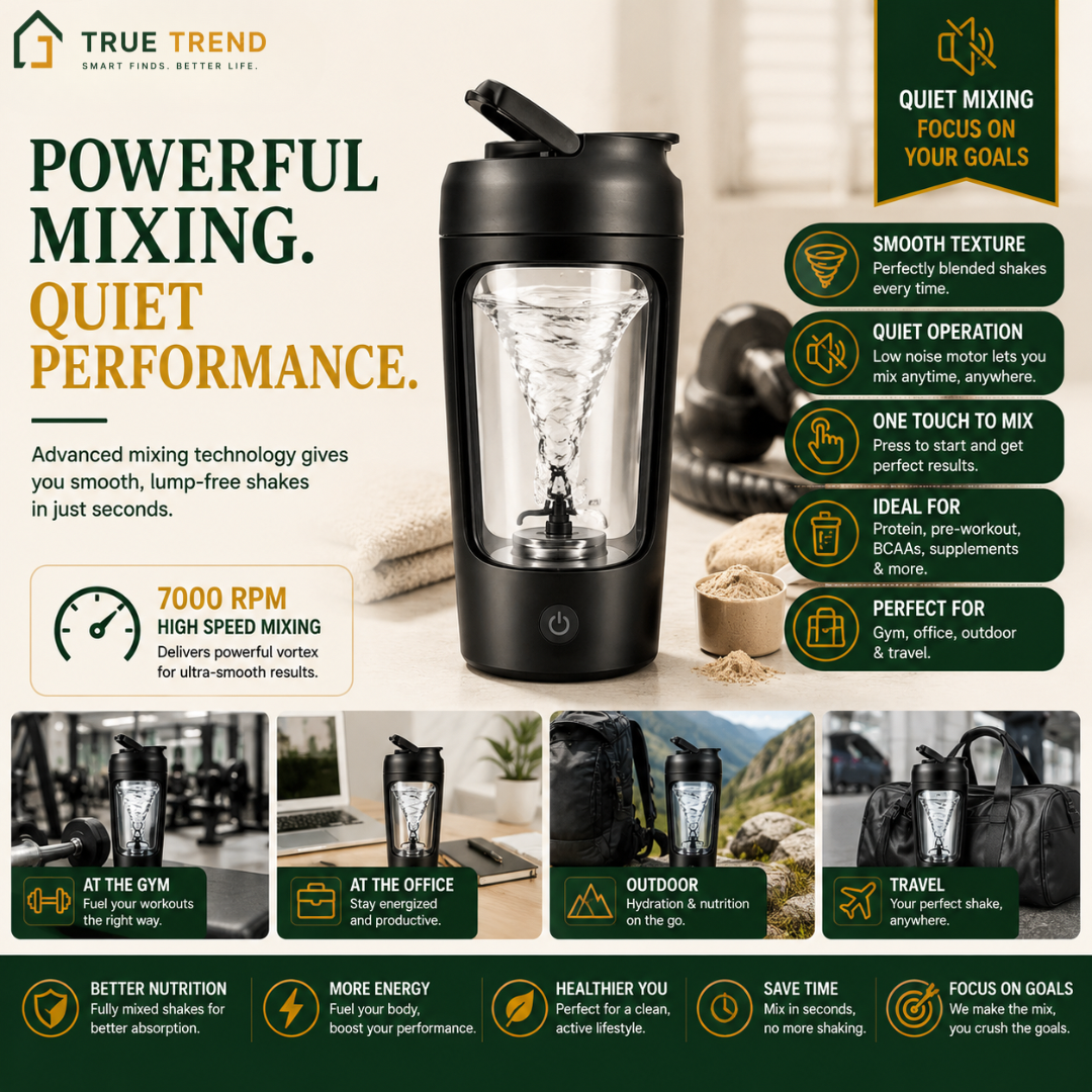 TrueTrend™ Portable Electric Protein Shaker Bottle – 500ml USB-C Rechargeable Vortex Mixer 🌪️💪