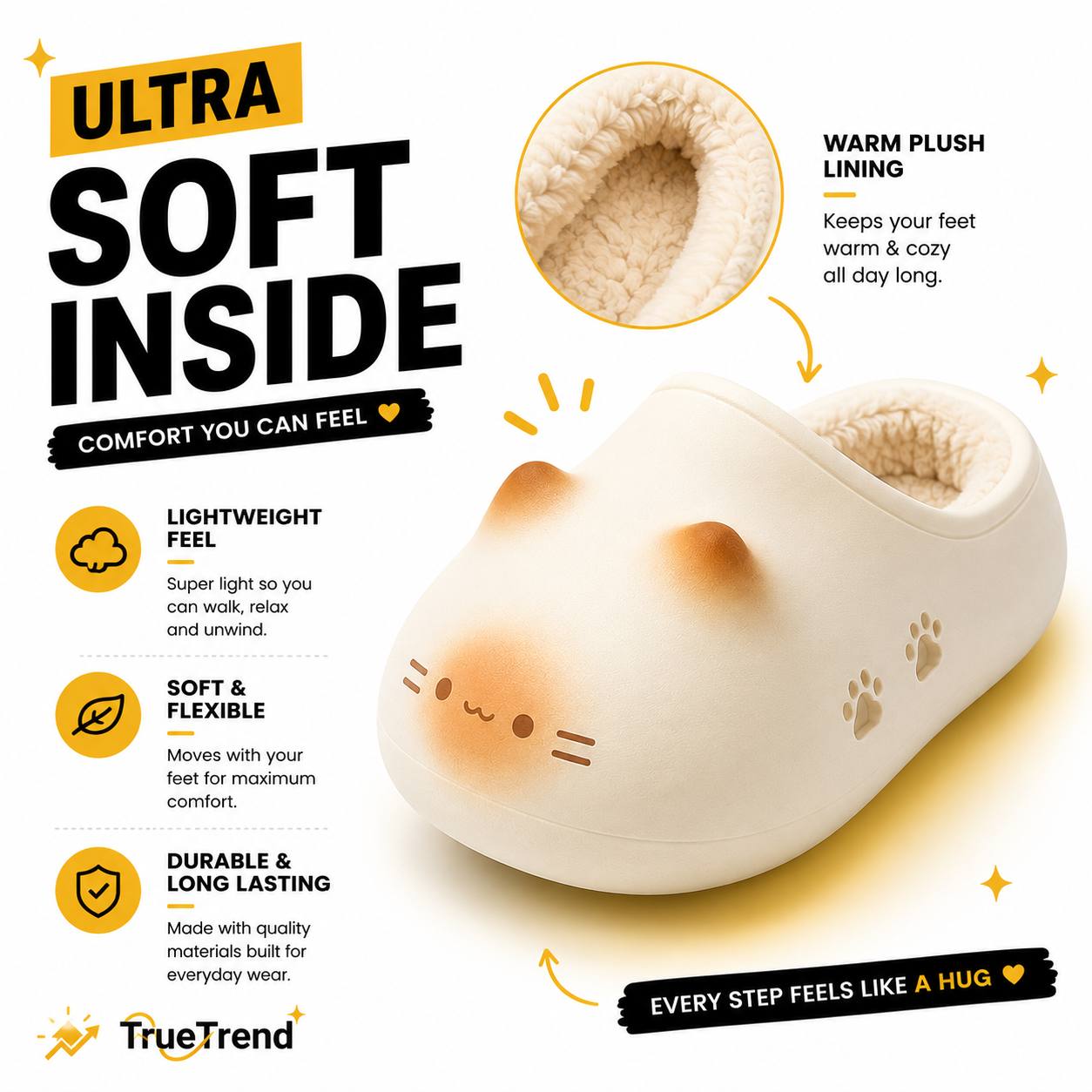 TrueTrend - Cat Paw Print Slippers
