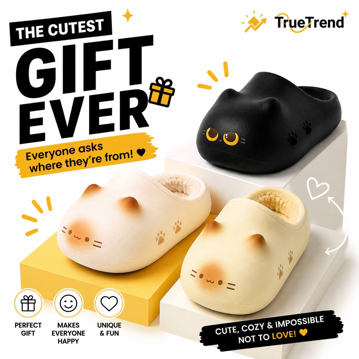 TrueTrend - Cat Paw Print Slippers