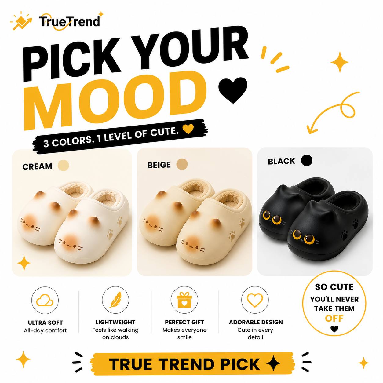 TrueTrend - Cat Paw Print Slippers
