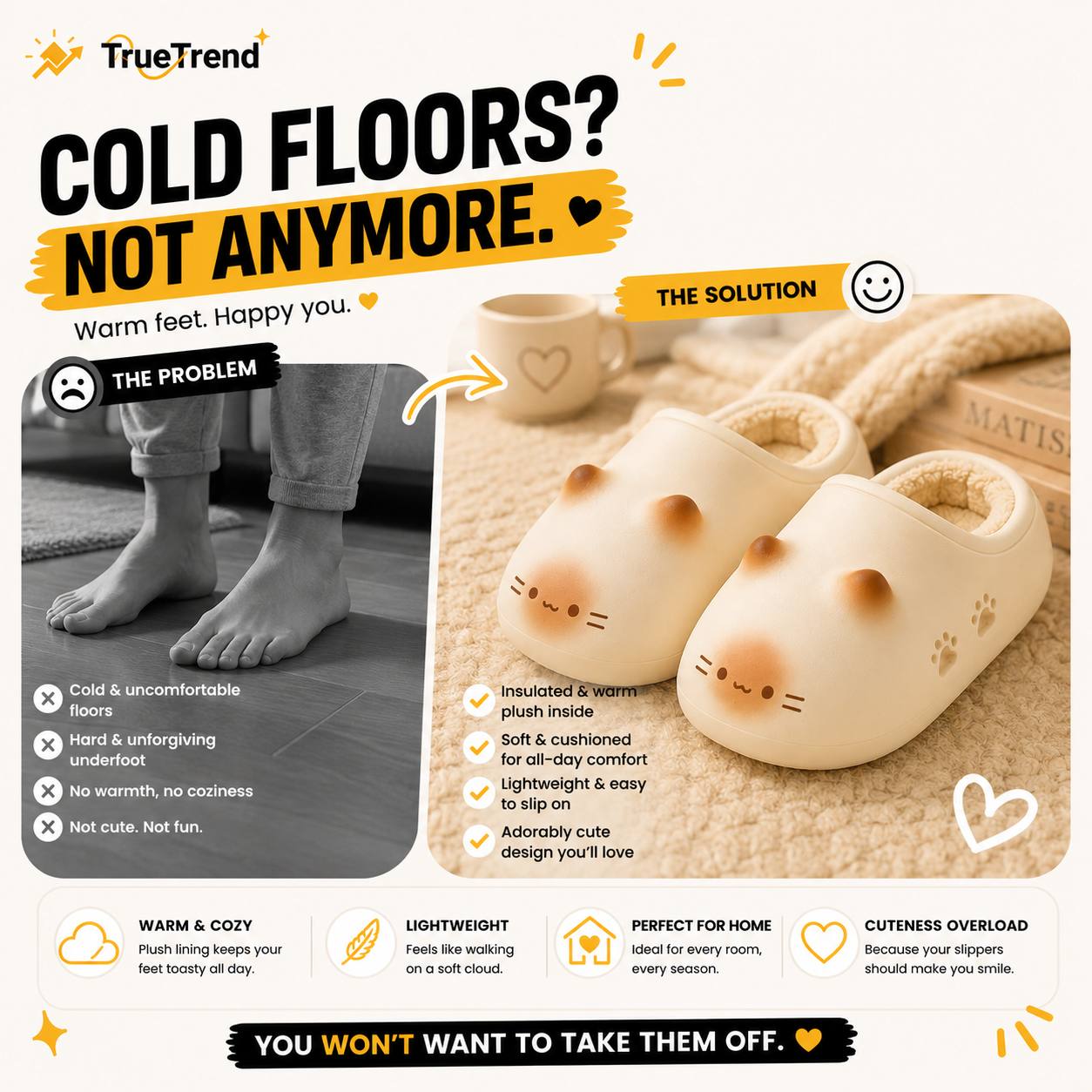 TrueTrend - Cat Paw Print Slippers