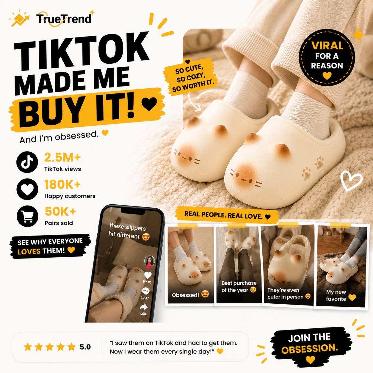 TrueTrend - Cat Paw Print Slippers