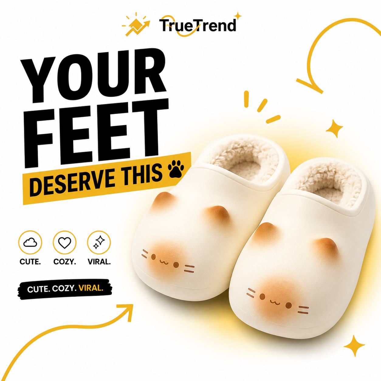 TrueTrend - Cat Paw Print Slippers